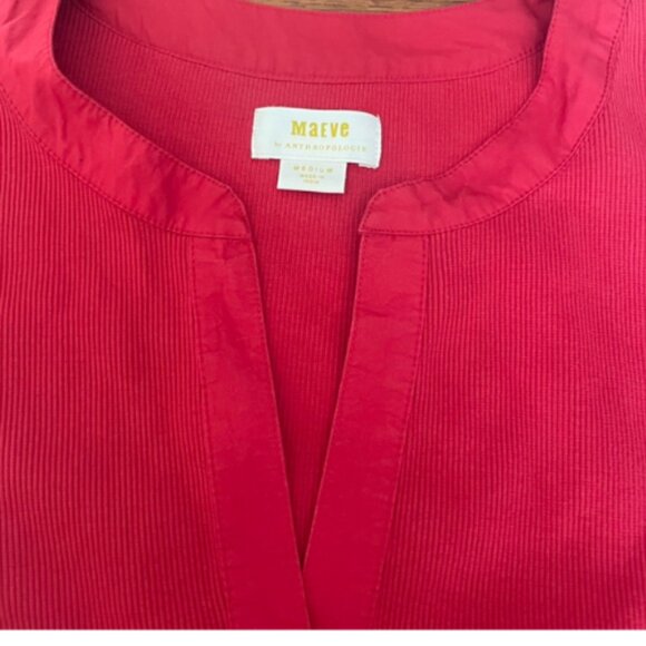 Maeve by Anthropologie Red Split-Neck Casual Blouse M - 3/4 Sleeve - EUC - Picture 4 of 5
